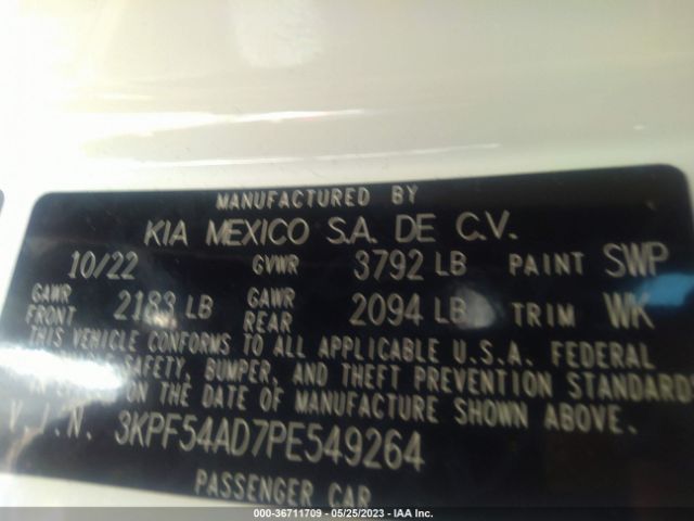 3KPF54AD7PE549264 KIA Forte Gt-line