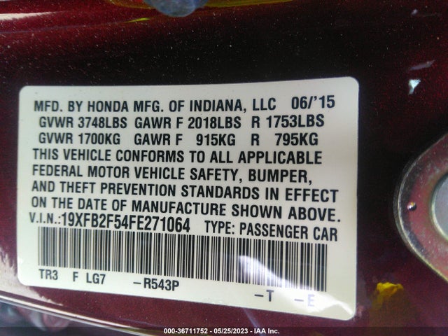 Honda Civic Sedan Lx 2015 19XFB2F54FE271064 Image 9