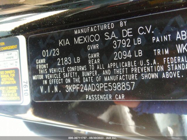 3KPF24AD3PE598857 KIA Forte Lxs