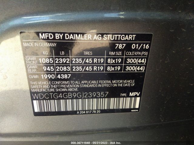 WDCTG4GB9GJ239357 Mercedes-Benz Gla Gla 250