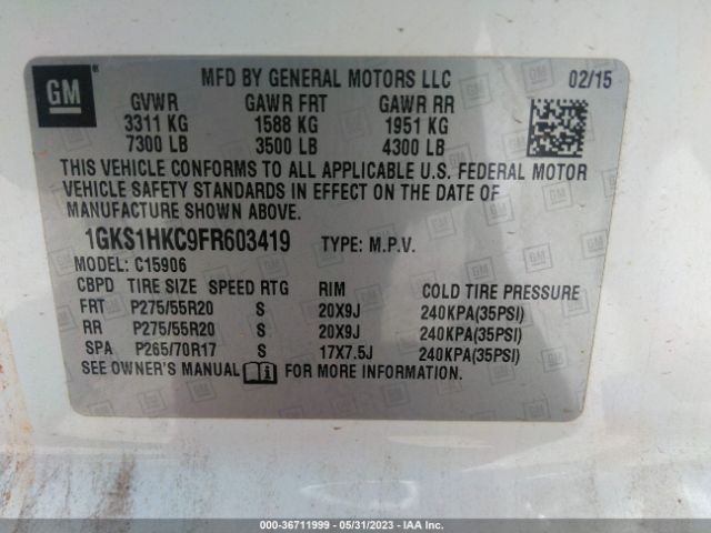 1GKS1HKC9FR603419 GMC Yukon Xl Slt