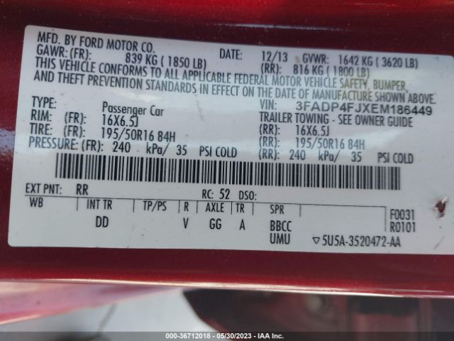3FADP4FJXEM186449 Ford Fiesta Titanium