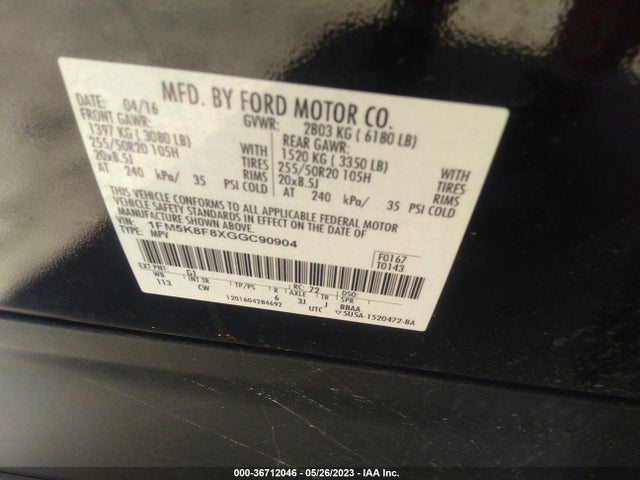 1FM5K8F8XGGC90904 Ford Explorer Limited