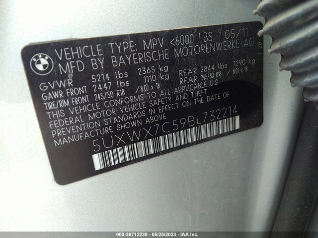 2011 BMW X3 35I VIN: 5UXWX7C59BL732214