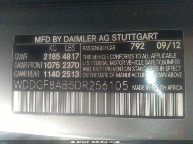 2013 MERCEDES-BENZ C-CLASS C 300 VIN: WDDGF8AB5DR256105