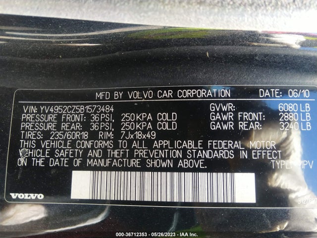 2011 VOLVO XC90 I6 VIN: YV4952CZ5B1573484