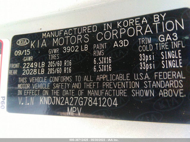 KIA Soul Base 2016 KNDJN2A27G7841204 Image 9