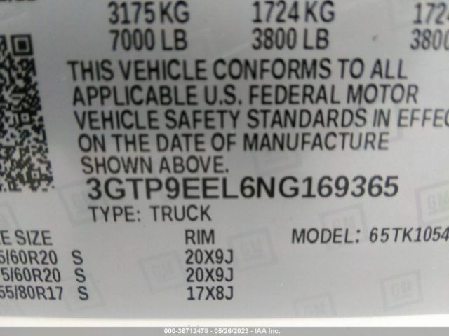 3GTP9EEL6NG169365 GMC Sierra 1500 Limited At4