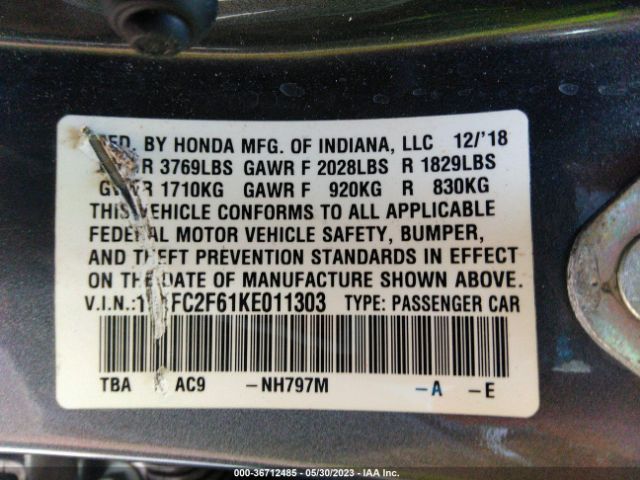 19XFC2F61KE011303 Honda Civic Sedan Lx