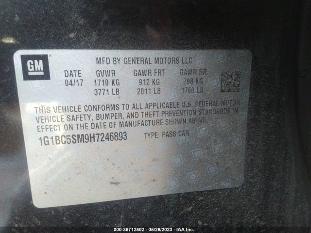 Chevrolet CRUZE LS 2017 1G1BC5SM9H7246893 Image 10