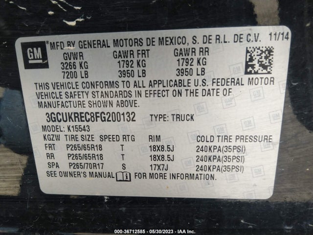 Chevrolet Silverado 1500 2lt 2015 3GCUKREC8FG200132 Image 9