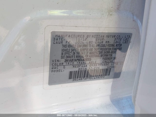 2013 NISSAN SENTRA SV VIN: 3N1AB7AP9DL628203