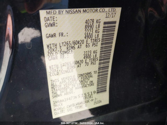 1N6BA1F47JN515519 Nissan Titan Xd Sl Diesel