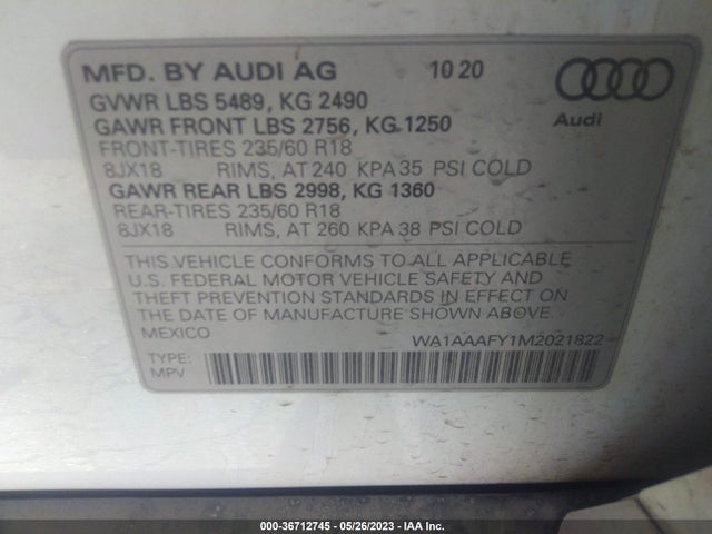 WA1AAAFY1M2021822 Audi Q5 PREMIUM