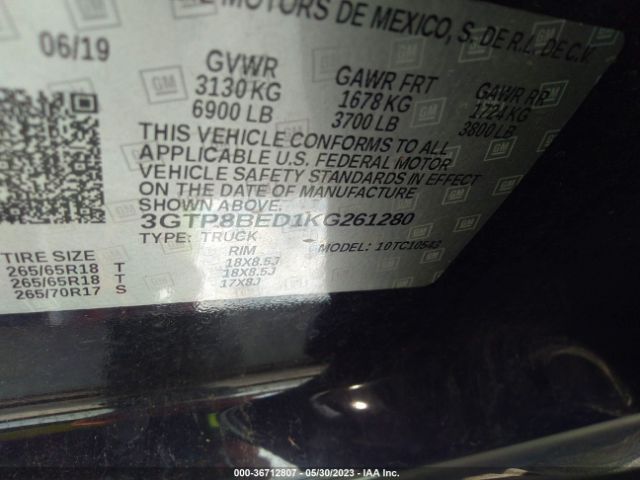 3GTP8BED1KG261280 GMC Sierra 1500 Sle