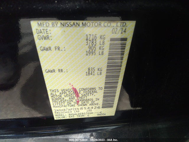 2014 NISSAN SENTRA S/FE+ S/SV/FE+ SV/SR/SL VIN: 1N4AB7AP2EN854426