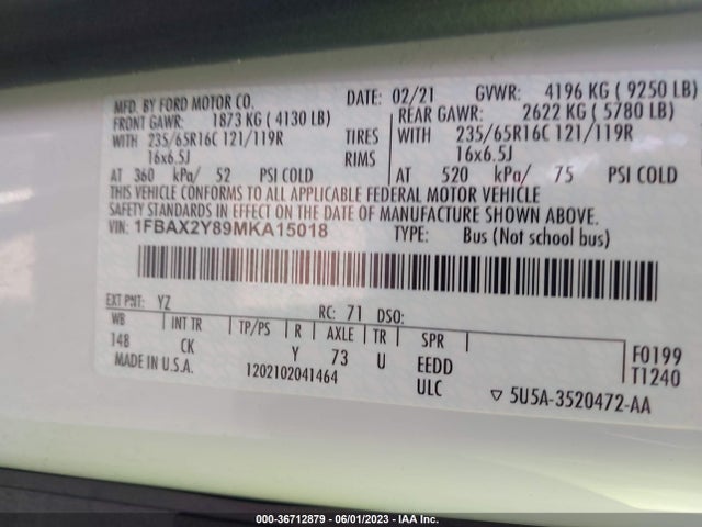 Ford Transit Passenger Wagon Xl/xlt 2021 1FBAX2Y89MKA15018 Image 10