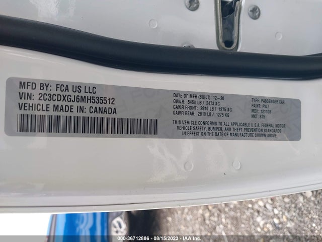 2021 DODGE CHARGER SCAT PACK VIN: 2C3CDXGJ6MH535512