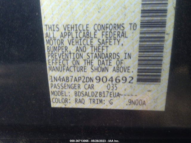 2013 NISSAN SENTRA SV VIN: 1N4AB7AP2DN904692