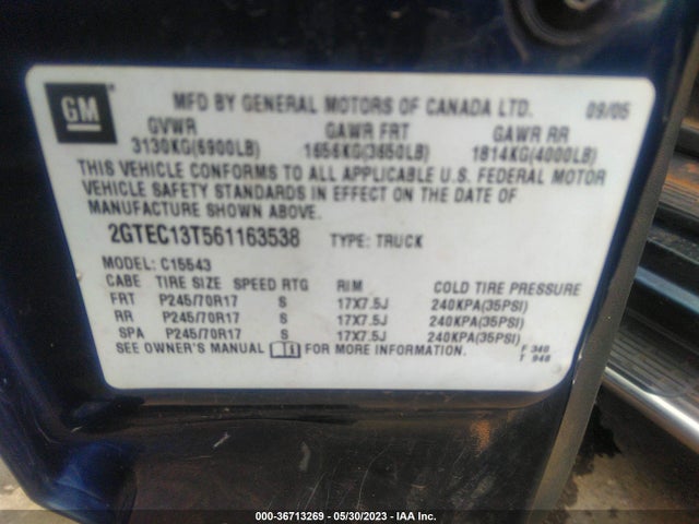 2006 GMC SIERRA 1500 SLE1 VIN: 2GTEC13T561163538