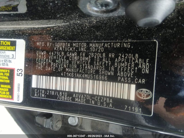Toyota CAMRY XSE 2021 4T1K61AK4MU516966 Image 11