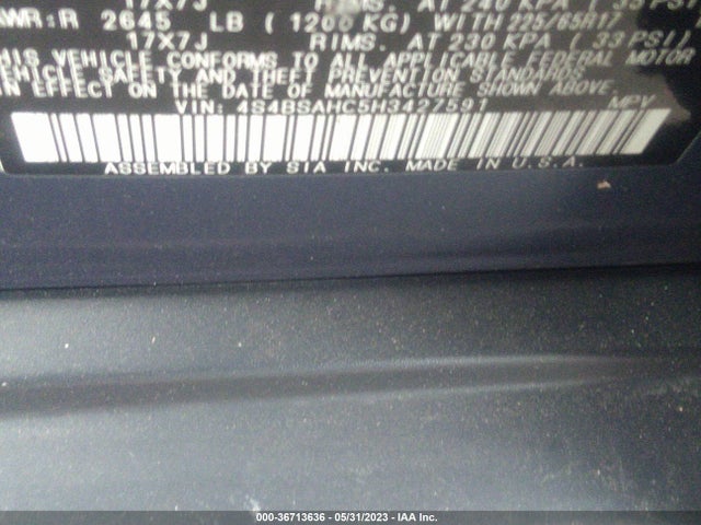 2017 SUBARU OUTBACK PREMIUM VIN: 4S4BSAHC5H3427591
