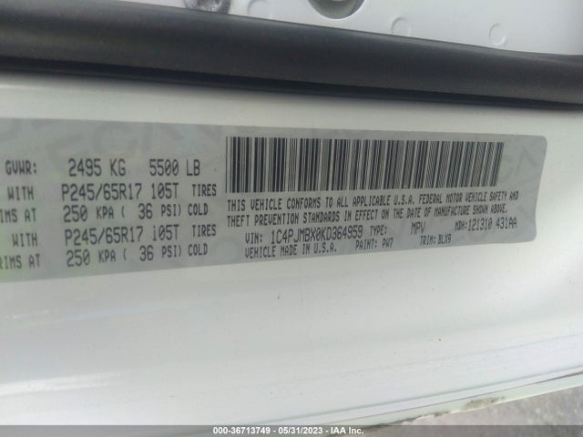 1C4PJMBX0KD364959 Jeep Cherokee Trailhawk Elite