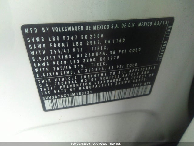 3VV3B7AX1JM163221 Volkswagen Tiguan Sel/se