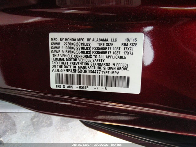 Honda Odyssey Ex-l 2016 5FNRL5H6XGB034477 Image 10