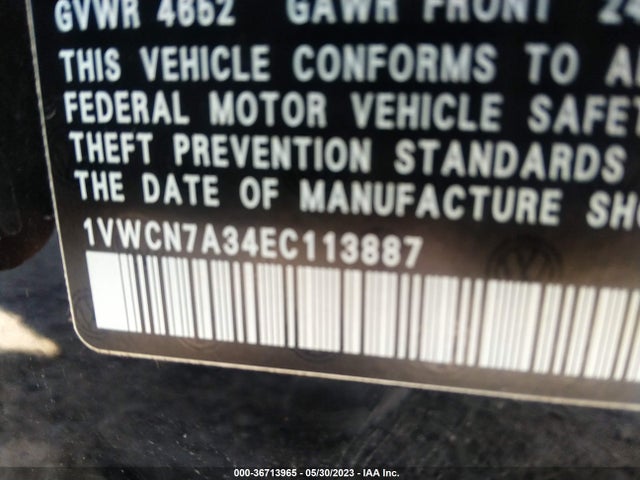 1VWCN7A34EC113887 Volkswagen Passat Tdi Sel Premium