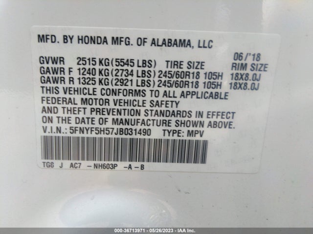 Honda Pilot Ex-l 2018 5FNYF5H57JB031490 Image 9