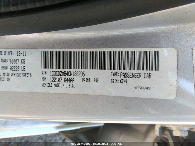 2012 DODGE AVENGER SE VIN: 1C3CDZAB4CN188295