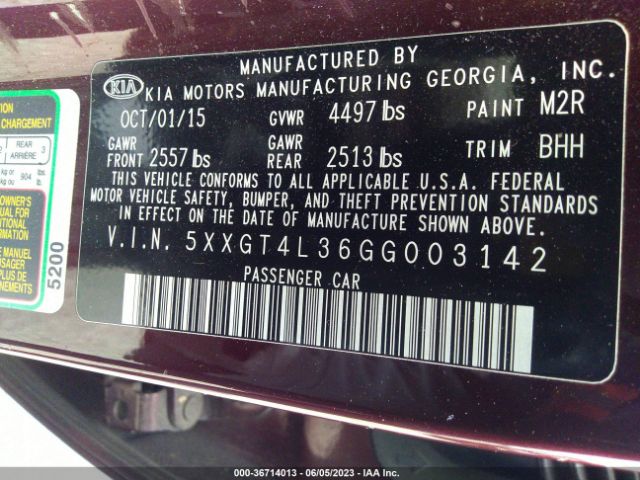 5XXGT4L36GG003142 KIA Optima Lx