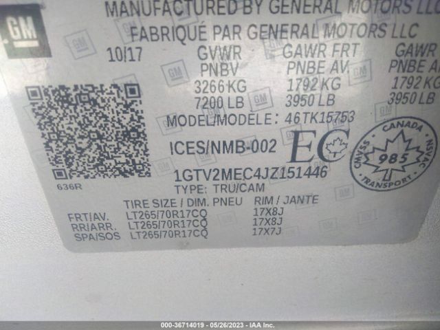 1GTV2MEC4JZ151446 GMC Sierra 1500 Sle