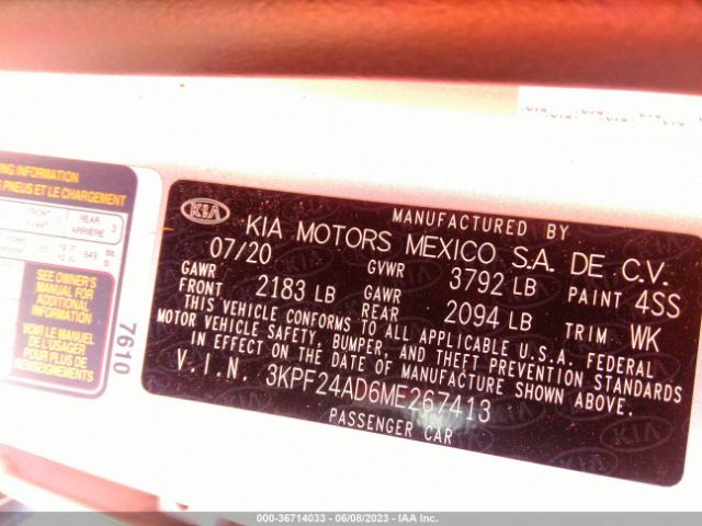 3KPF24AD6ME267413 KIA Forte Lxs