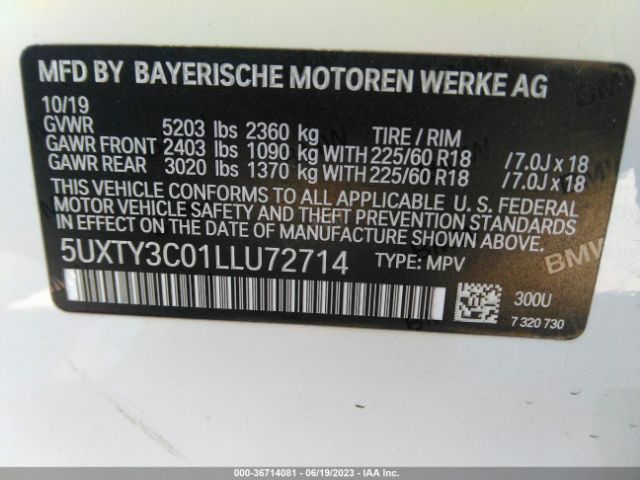 5UXTY3C01LLU72714 BMW X3 Sdrive30i