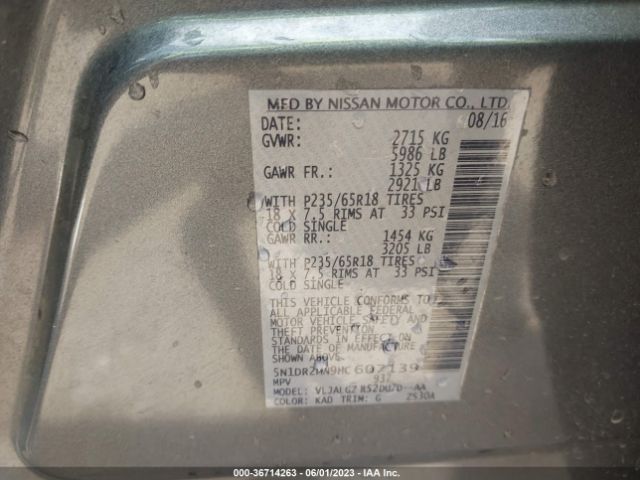 5N1DR2MN9HC607139 Nissan Pathfinder Sl