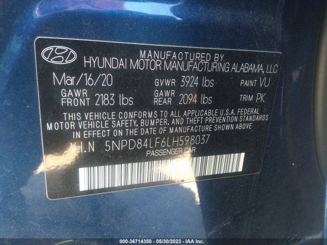 Hyundai Elantra Value Edition 2020 5NPD84LF6LH598037 Image 9