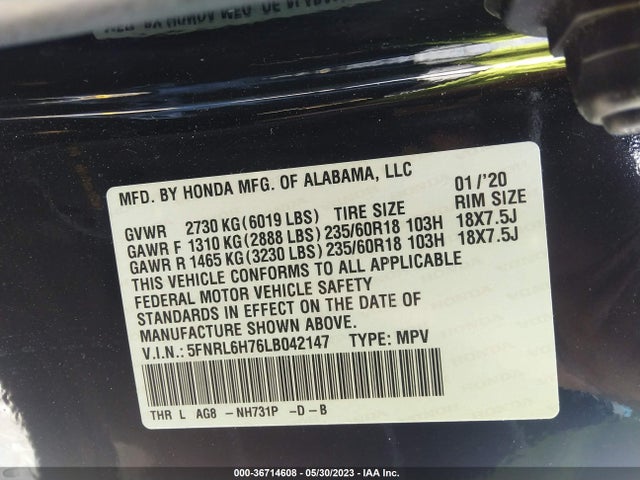 Honda Odyssey Ex-l 2020 5FNRL6H76LB042147 Image 9