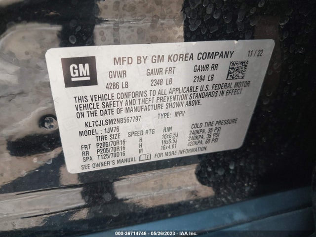 Chevrolet Trax Lt 2022 KL7CJLSM2NB567797 Image 10