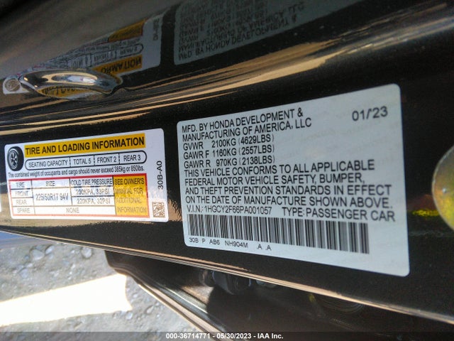 2023 HONDA ACCORD HYBRID EX-L VIN: 1HGCY2F66PA001057