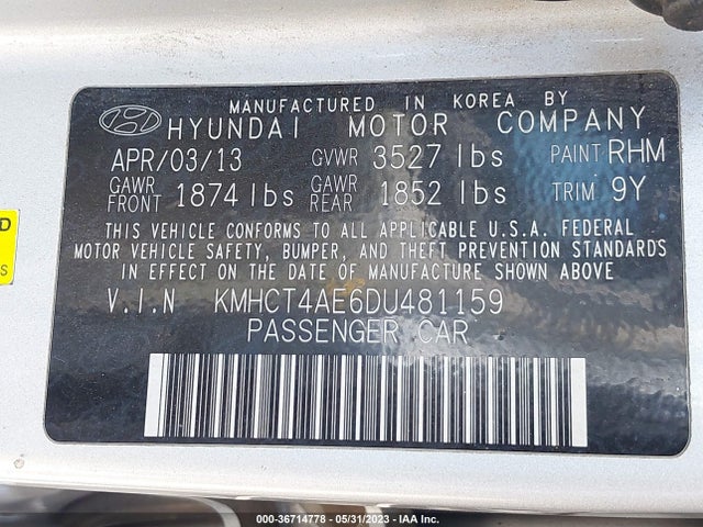2013 HYUNDAI ACCENT GLS VIN: KMHCT4AE6DU481159