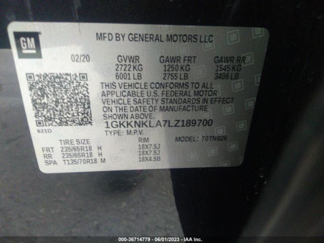 1GKKNKLA7LZ189700 GMC ACADIA SLE