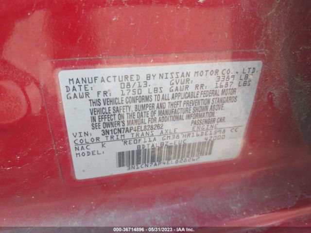 3N1CN7AP4EL828262 Nissan VERSA SV