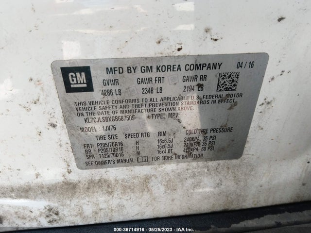 Chevrolet Trax Lt 2016 KL7CJLSBXGB687509 Image 10