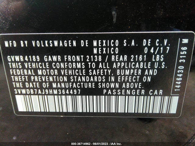3VWDB7AJ9HM364497 Volkswagen Jetta 1.4t Se