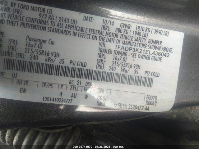2014 FORD FOCUS SE VIN: 1FADP3K21EL436042
