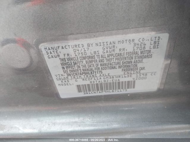 3N1CN7AP9HL871175 Nissan Versa Sedan Sv