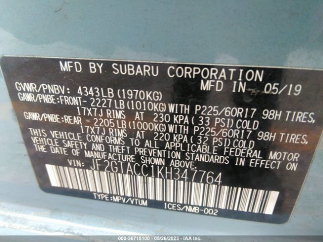 JF2GTACC1KH347764 Subaru Crosstrek Premium