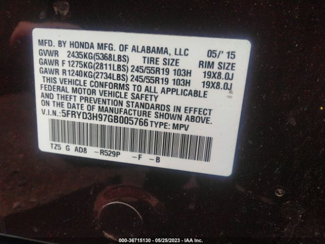5FRYD3H97GB005766 Acura Mdx W/advance/w/advance